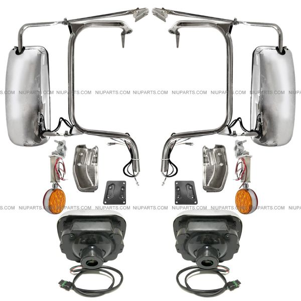 Door Mirror Heated Powered Stainless W/ Chrome Mount Bracket & Cover &  Headlight & Marker light - Driver and Passenger Side (Fit: 07-20 Peterbilt  365 