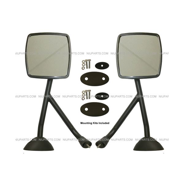 Hood Mirror Black with Arm and Mounting Kits - Driver & Passenger Side