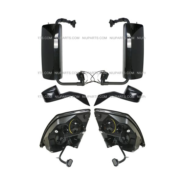 Hood Mirror Black Driver & Passenger Side with Mounting Kits Fit: Volvo VNL VN VNM Trucks