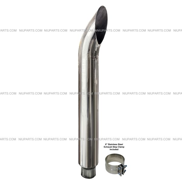 7" Curved Cut Polished Stainless Exhaust Stack 5" OD Inlet 48" Long