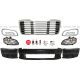 Steel Black Central Bumper & Bumper Ends with Headlights & Headlight Bezels Chrome Driver & Passenger Side and Grille Chrome (Fit: Freightliner M2 106 112 Business Class) 