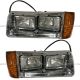 Headlight with Amber LED Turn Signal Light and Chrome Bezel with Back Housing Base - Driver and Passenger Side (FIt: 1989-2003 Freightliner FLD 112 120 )