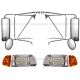 4 Pcs Combo - Stainless Door Mirror with TOP Mount Lower Support Arm & Flat Cowl Plus LED Headlights Assembly - Driver & Passenger Side  (Fits: 2005-2007 Kenworth T300)