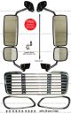 Freightliner M2 Combo - Grille Chrome with Headlight Bezel Chrome Pair and Door Mirror Chrome HEATED with Bracket Arm- Driver and Passenger Side